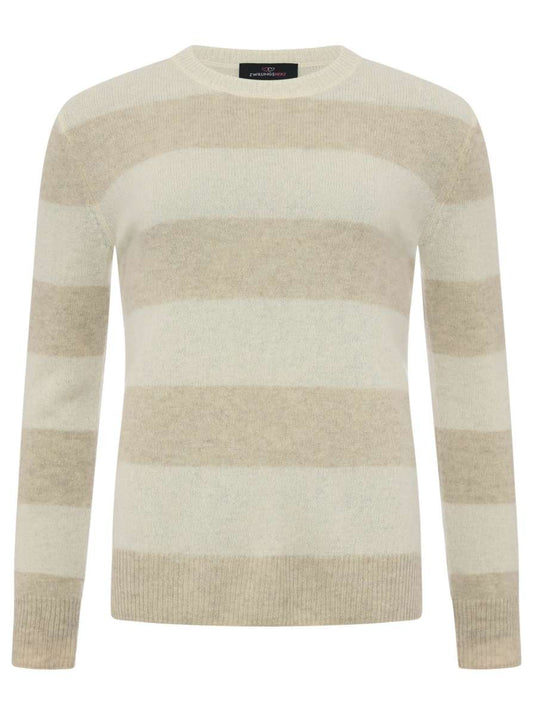 💕 Zwillingsherz Pullover Pulli "Streifen" 100 % Kaschmir Cashmere Hellbeige Weiß