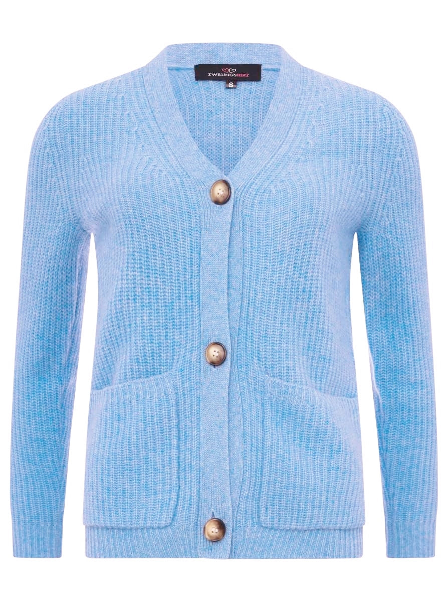 💕 Zwillingsherz Strickjacke "Zürich" Cardigan Ribbed  kurz 100 % Kaschmir Hellblau