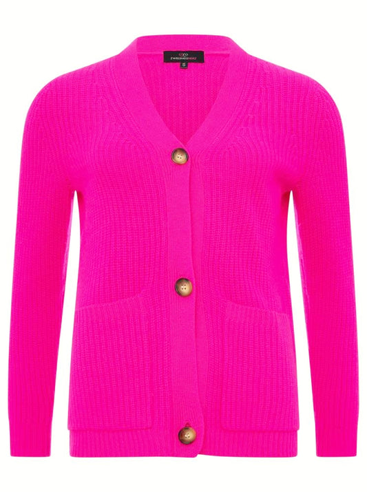 💕 Zwillingsherz Strickjacke "Zürich" Cardigan Riibbed kurz 100 % Kaschmir Neonpink