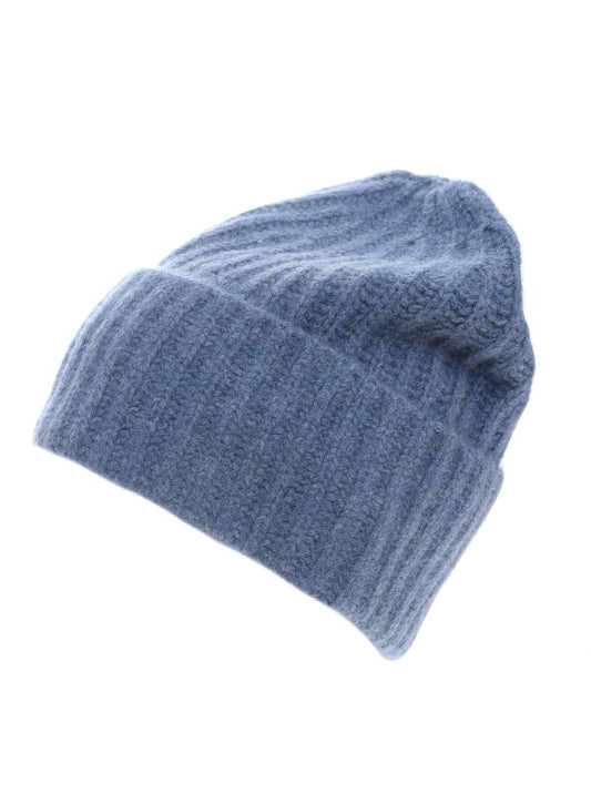 💕 Zwillingsherz Mütze Ribbon Beanie Herren "Luxus" 100 % Kaschmir Gerippt Jeansblau