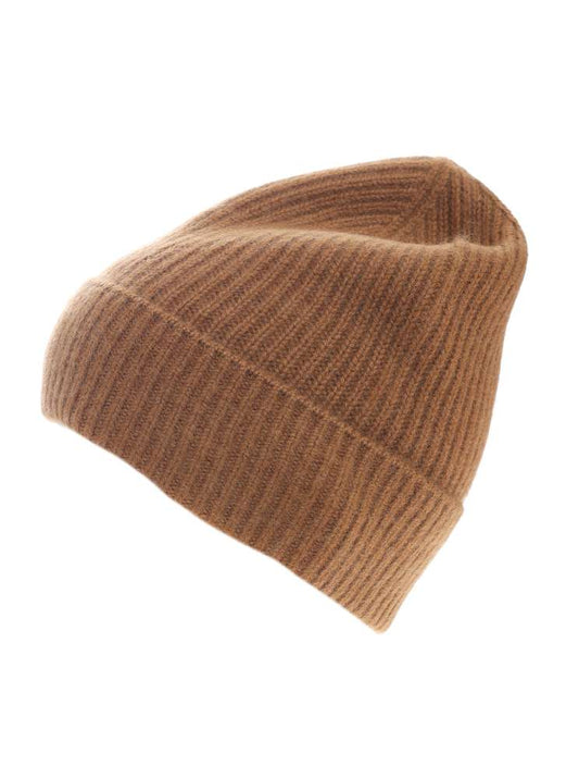 💕 Zwillingsherz Mütze "Ribbon Pattern" 100 % Kaschmir Cognac