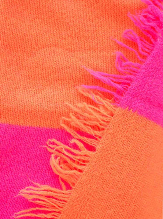 💕 Zwillingsherz XXL Kaschmir Fransenschal "Blockstreifen II" 100 % Cashmere Stola Neonpink Neonorange