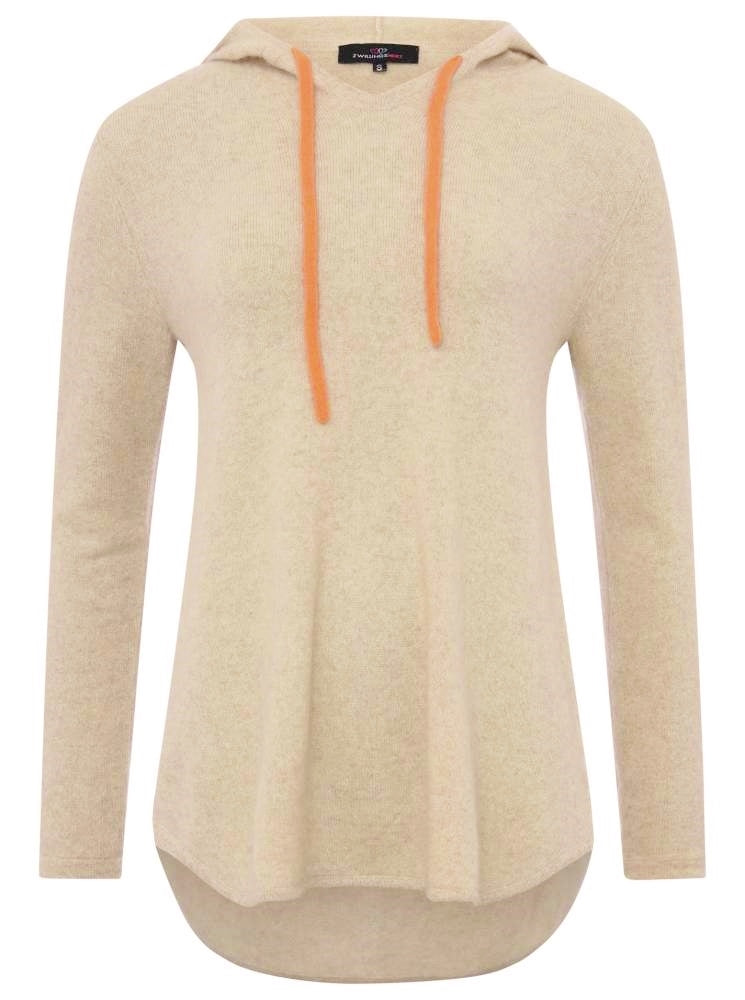 💕 Zwillingsherz Pullover Pulli Hoodie 100 % Kaschmir Kapuze Hellbeige Orange