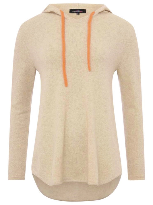 💕 Zwillingsherz Pullover Pulli Hoodie 100 % Kaschmir Kapuze Hellbeige Orange