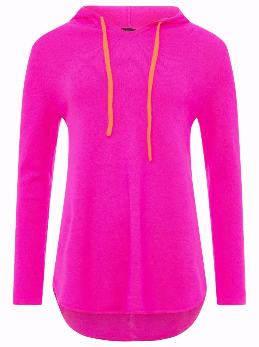 💕 Zwillingsherz Pullover Pulli Hoodie 100 % Kaschmir Kapuze Neonpink
