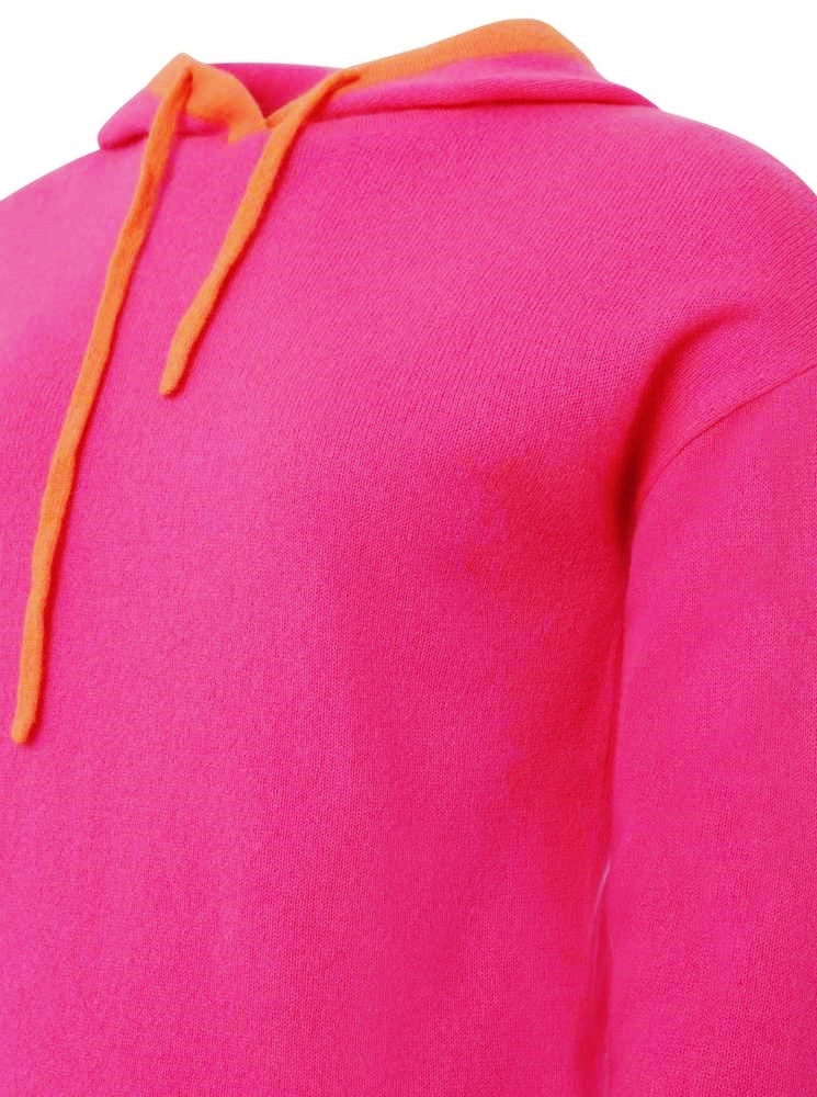 💕 Zwillingsherz Pullover Pulli Kurz Hoodie "Color Match" 100 % Kaschmir Kapuze Neonpink