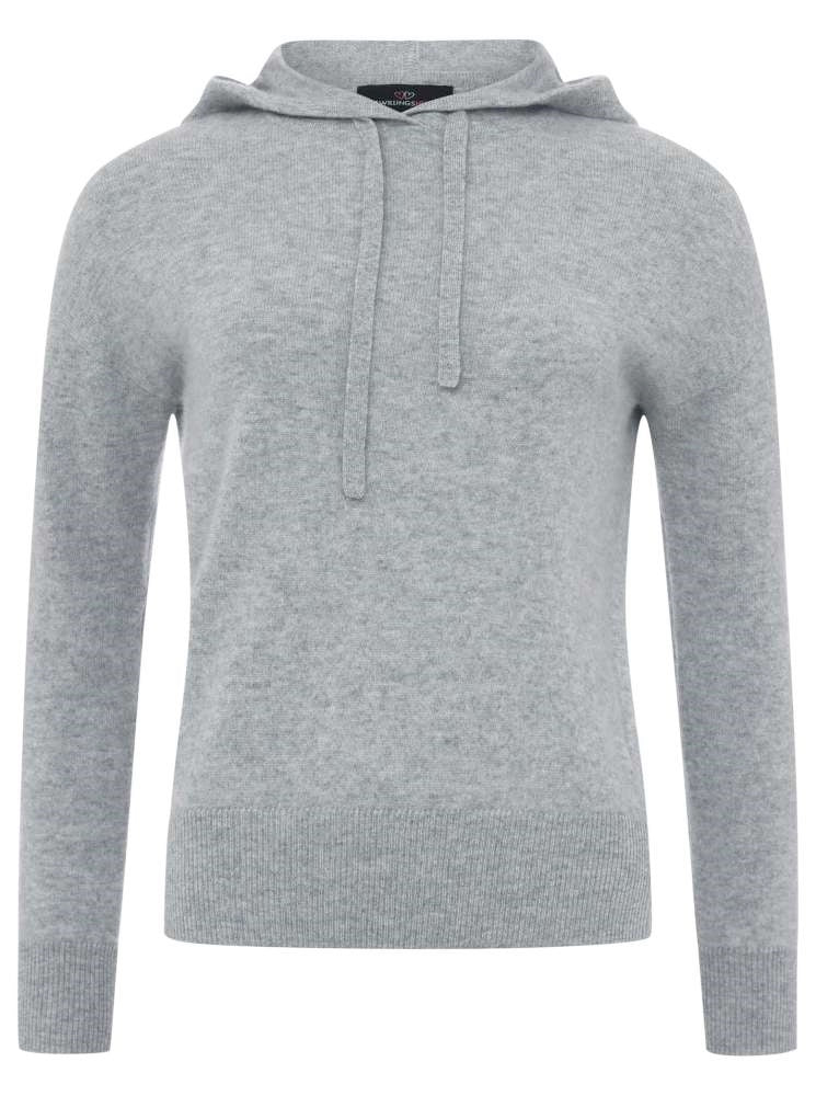 💕 Zwillingsherz Pullover Pulli Kurz Hoodie "Florenz" 100 % Kaschmir Kapuze Hellgrau