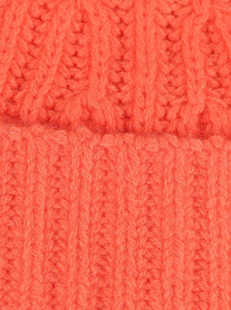 💕 Zwillingsherz Mütze Ribbon Beanie "Luxus" 100 % Kaschmir Gerippt Neonorange