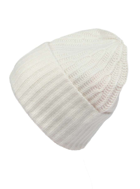 💕 Zwillingsherz Mütze Ribbon Beanie Herren "Luxus" 100 % Kaschmir Gerippt Weiß