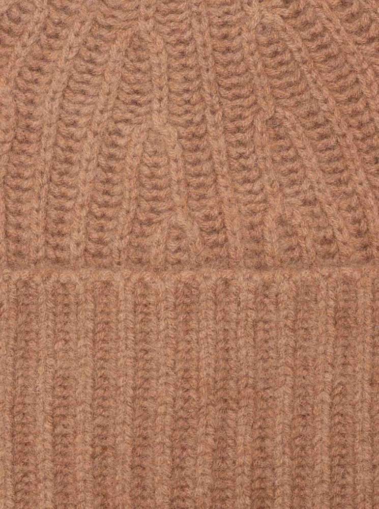 💕 Zwillingsherz Mütze Ribbon Beanie Herren "Luxus" 100 % Kaschmir Gerippt Cognac