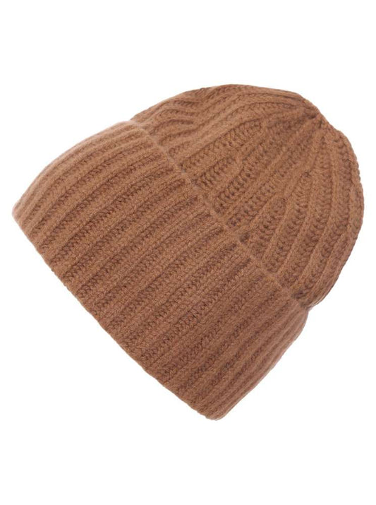 💕 Zwillingsherz Mütze Ribbon Beanie Herren "Luxus" 100 % Kaschmir Gerippt Cognac
