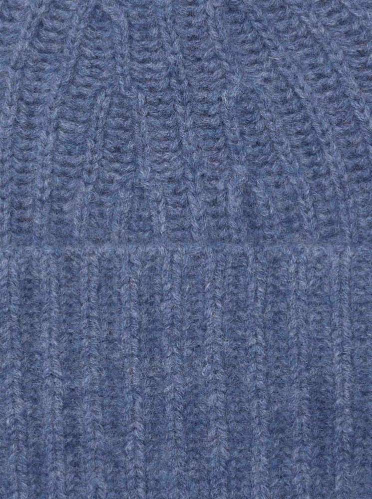 💕 Zwillingsherz Mütze Ribbon Beanie Herren "Luxus" 100 % Kaschmir Gerippt Jeansblau