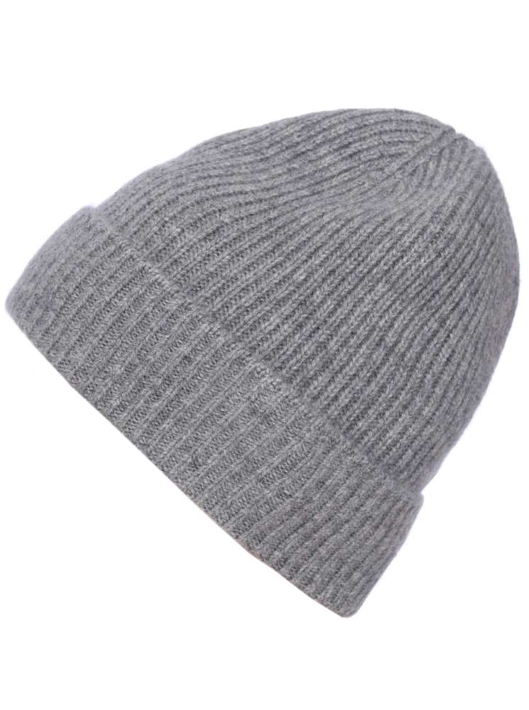 💕 Zwillingsherz Mütze "Ribbon Pattern" 100 % Kaschmir Mittelgrau