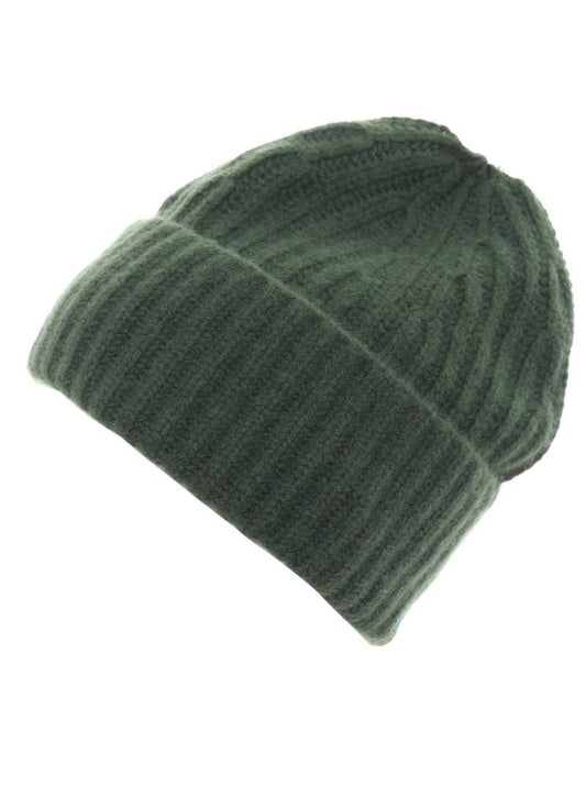 💕 Zwillingsherz Mütze Ribbon Beanie Herren "Luxus" 100 % Kaschmir Gerippt Khaki