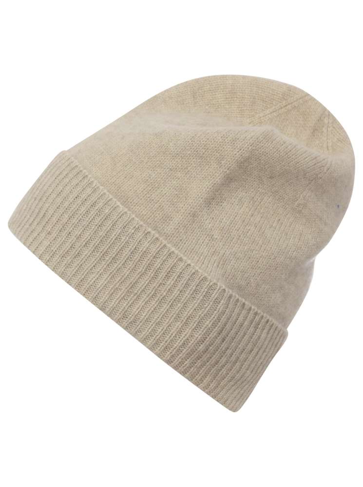 💕 Zwillingsherz Mütze "Ribbon Edge Beanie" 100 % Kaschmir Hellbeige