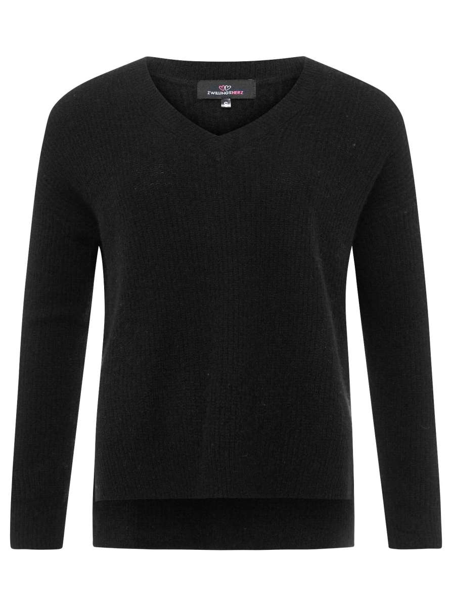 💕 Zwillingsherz Ribbon Pullover Pulli "Nina" 100 % Kaschmir Cashmere Schwarz