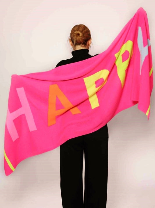 💕 Zwillingsherz XXL Schal "Happy" 100 % Cashmere Kaschmir Neonpink