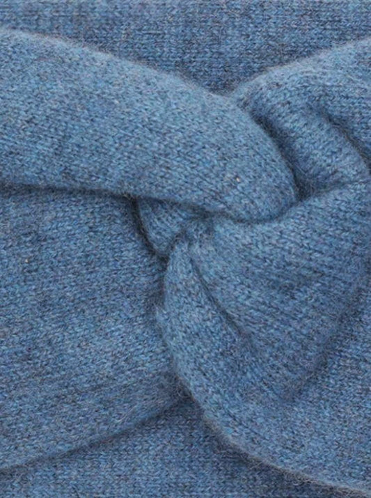 💕 Zwillingsherz Stirnband 100 % Cashmere "Knoten" Kaschmir Jeansblau