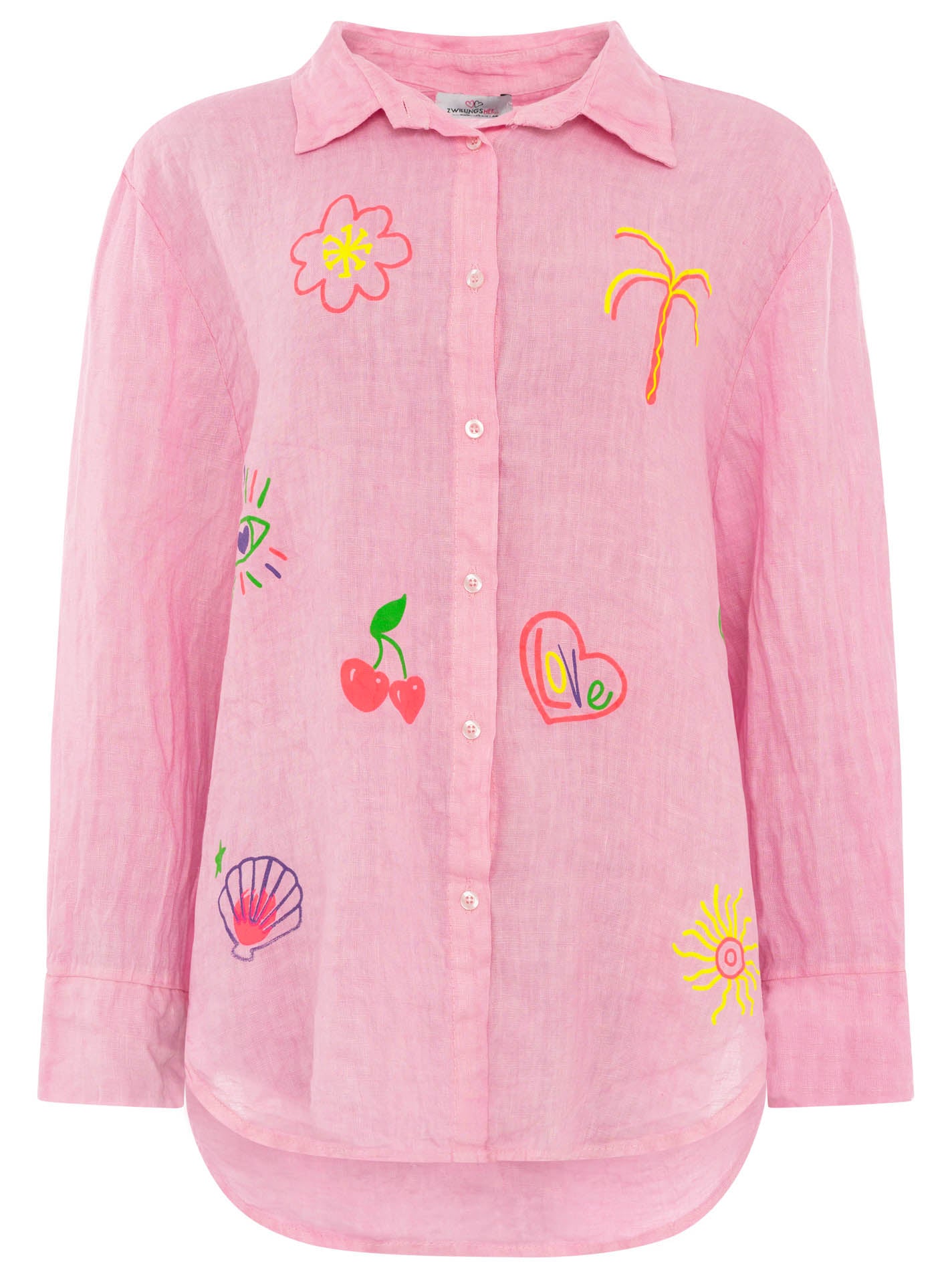 💕 Zwillingsherz 100 % Leinen Bluse "Neon" Pink