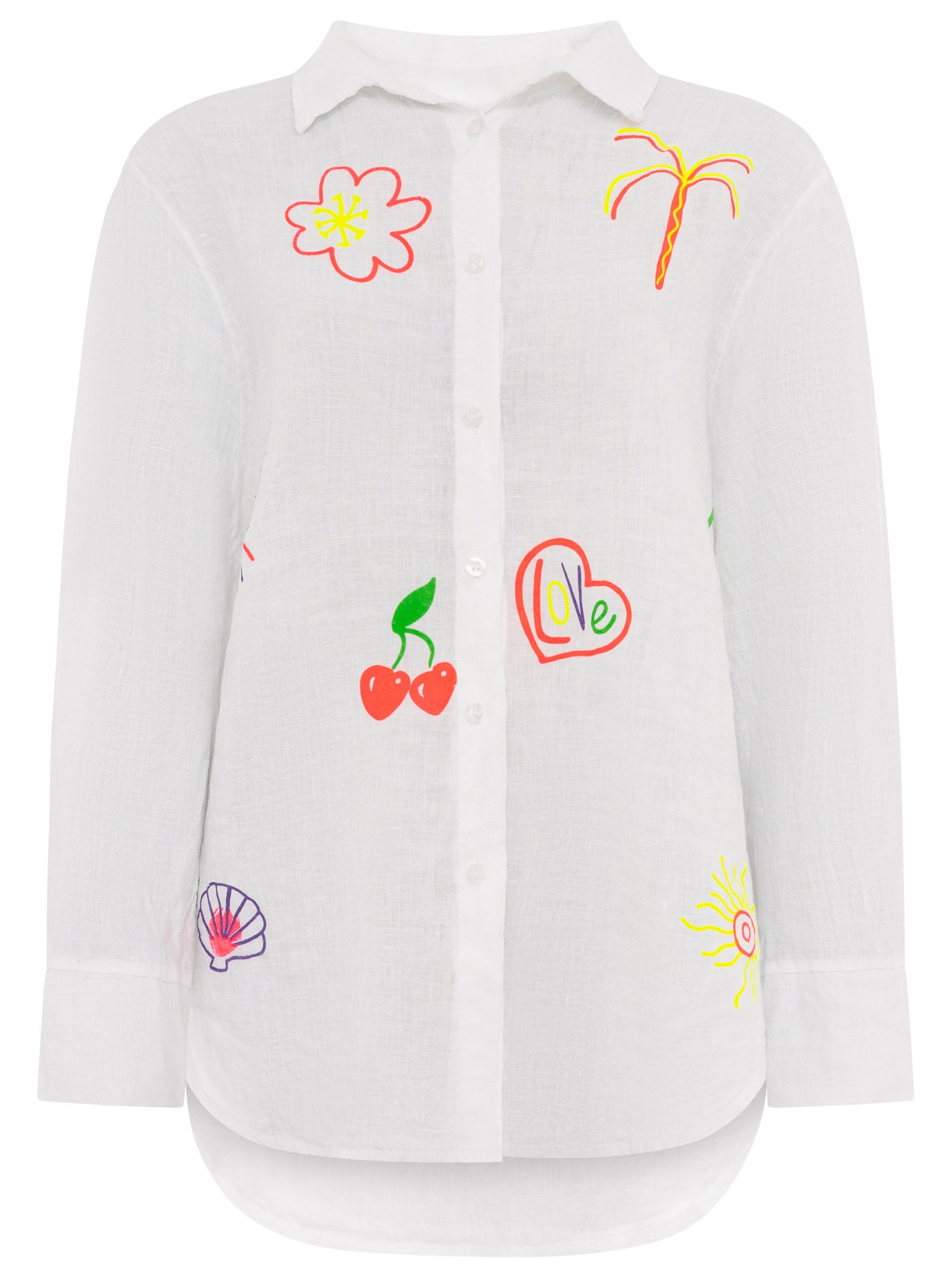 💕 Zwillingsherz 100 % Leinen Bluse "Neon" Weiß