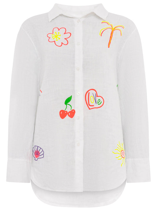💕 Zwillingsherz 100 % Leinen Bluse "Neon" Weiß