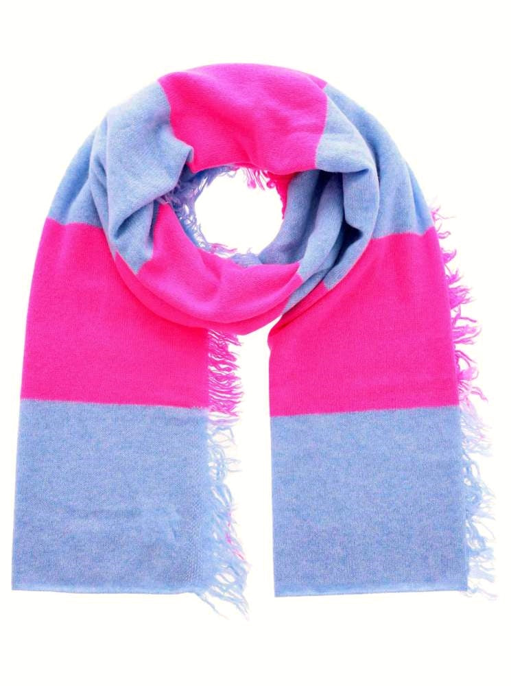 💕 Zwillingsherz XXL Schal "Fransenschal Streifen" 100 % Cashmere Kaschmir Blau Pink