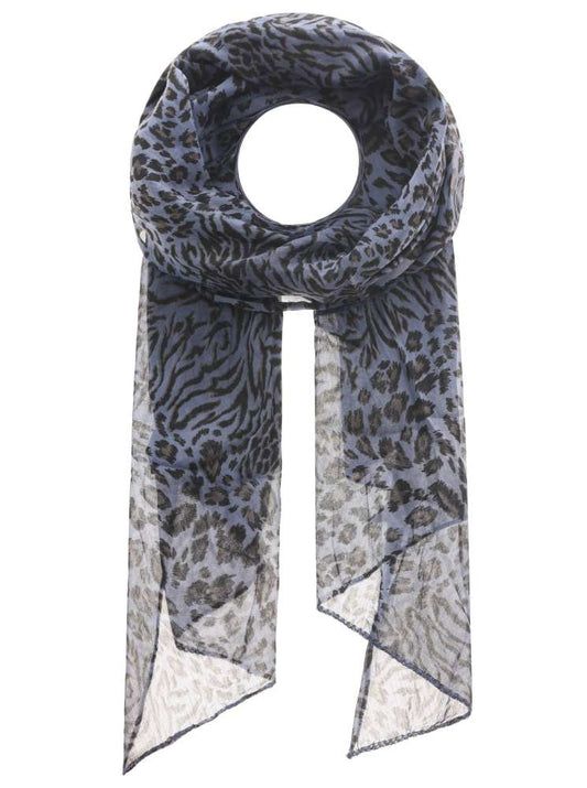 Schal Tuch "Zebra & Leo" Baumwolle Seide Blau