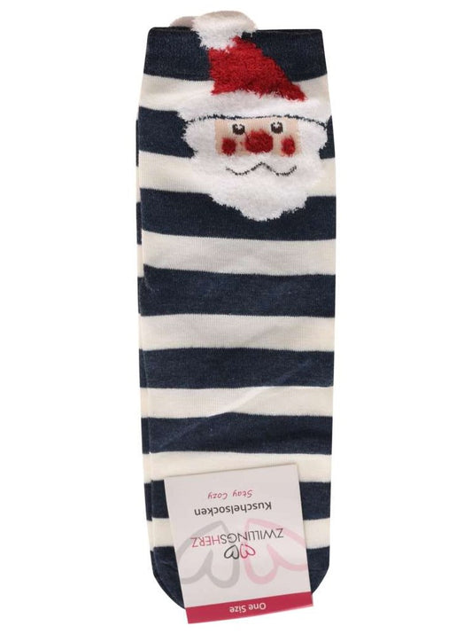 💕 Zwillingsherz Socken "Crazy Christmas" Weihnachtsmann Streifen Navy