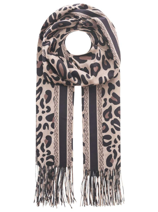 Schal "Leo & Streifen" Winterschal Digital Print Beige