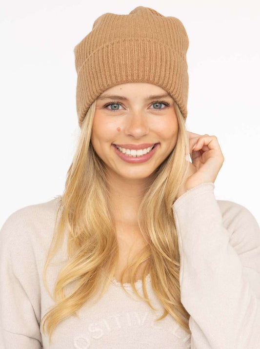 💕 Zwillingsherz Mütze "Ribbon Pattern" 100 % Kaschmir Umschlag Camel
