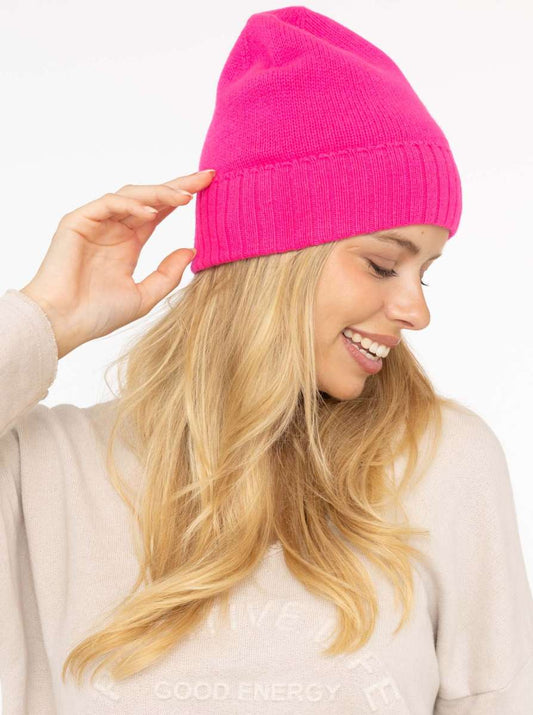 💕 Zwillingsherz Mütze "Gerippter Umschlag" 100 % Kaschmir Neonpink