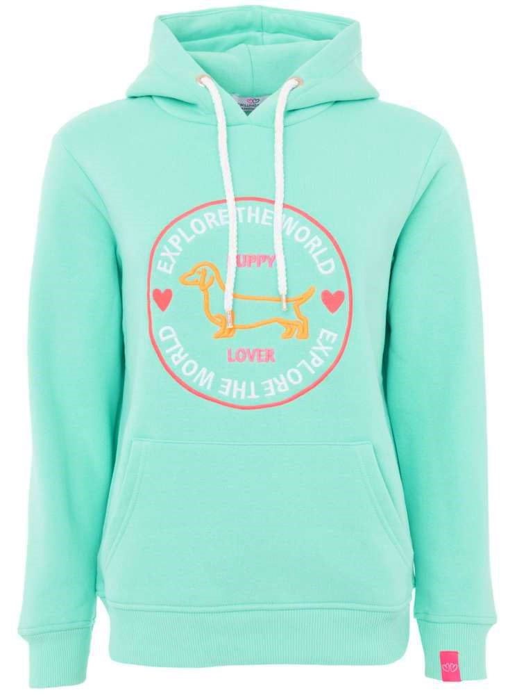 💕 Zwillingsherz Hoodie Sweatshirt "Explore the world" Sweater Baumwolle Mint
