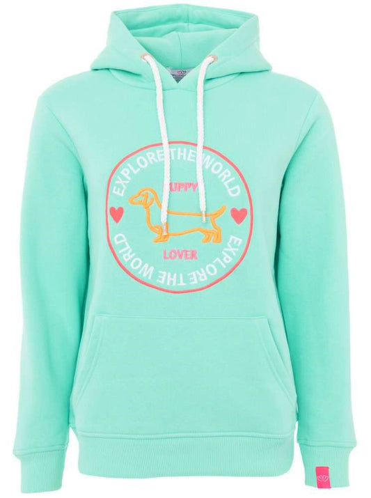 💕 Zwillingsherz Hoodie Sweatshirt "Explore the world" Sweater Baumwolle Mint