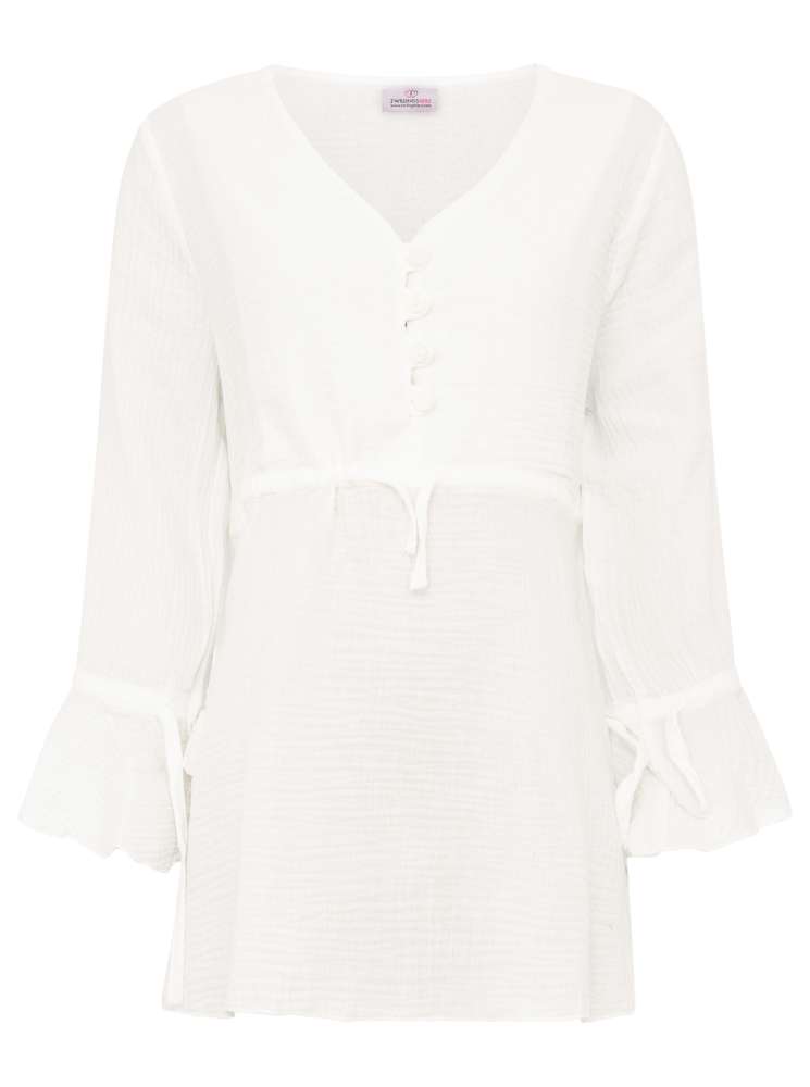 💕 Zwillingsherz Bluse Musselin "BoHo" Tunika Weiß