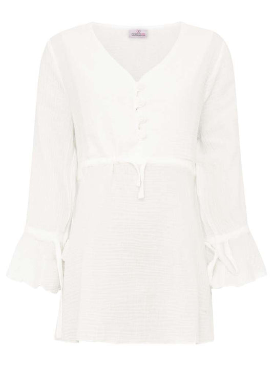 💕 Zwillingsherz Bluse Musselin "BoHo" Tunika Weiß