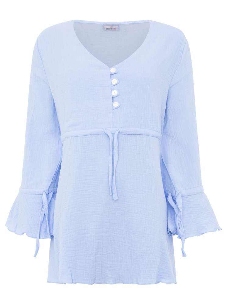 💕 Zwillingsherz Bluse Musselin "BoHo" Tunika Hellblau