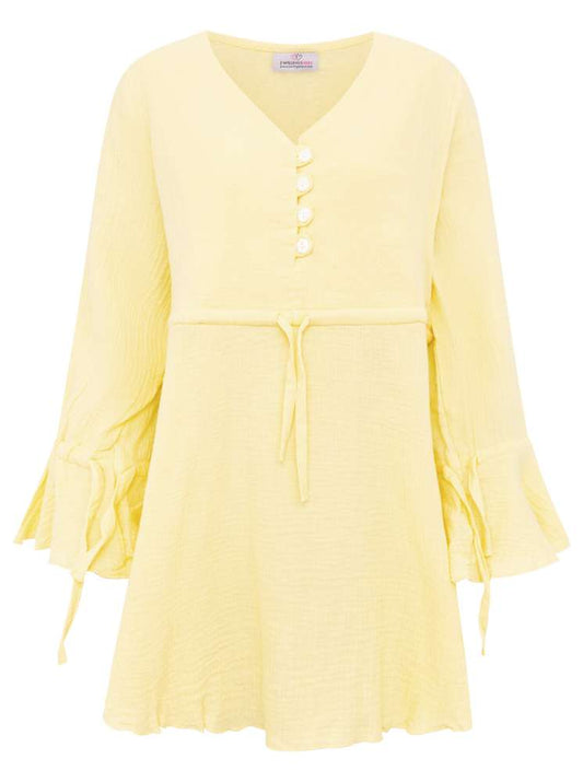 💕 Zwillingsherz Bluse Musselin "BoHo" Tunika Gelb
