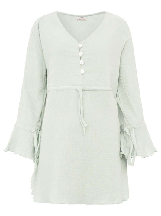 💕 Zwillingsherz Bluse Musselin "BoHo" Tunika  Salbei