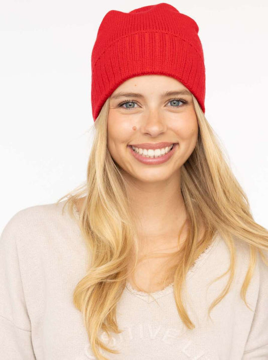 💕 Zwillingsherz Mütze "Gerippter Umschlag" 100 % Kaschmir Rot