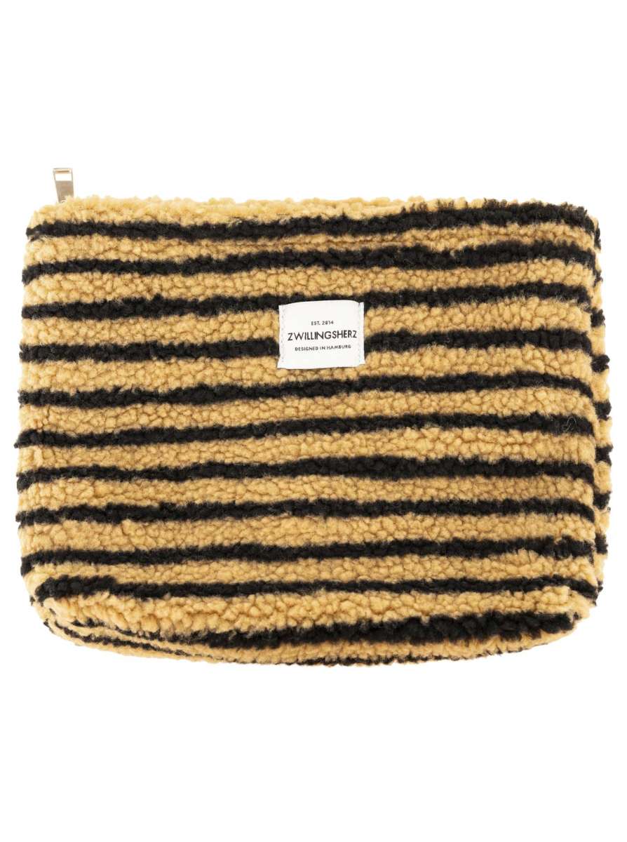 💕 Zwillingsherz Kosmetiktasche "Teddy Stripes" Braun Schwarz