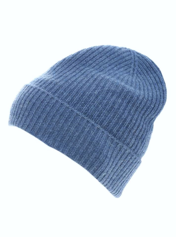 💕 Zwillingsherz Mütze "Ribbon Pattern" 100 % Kaschmir Jeansblau