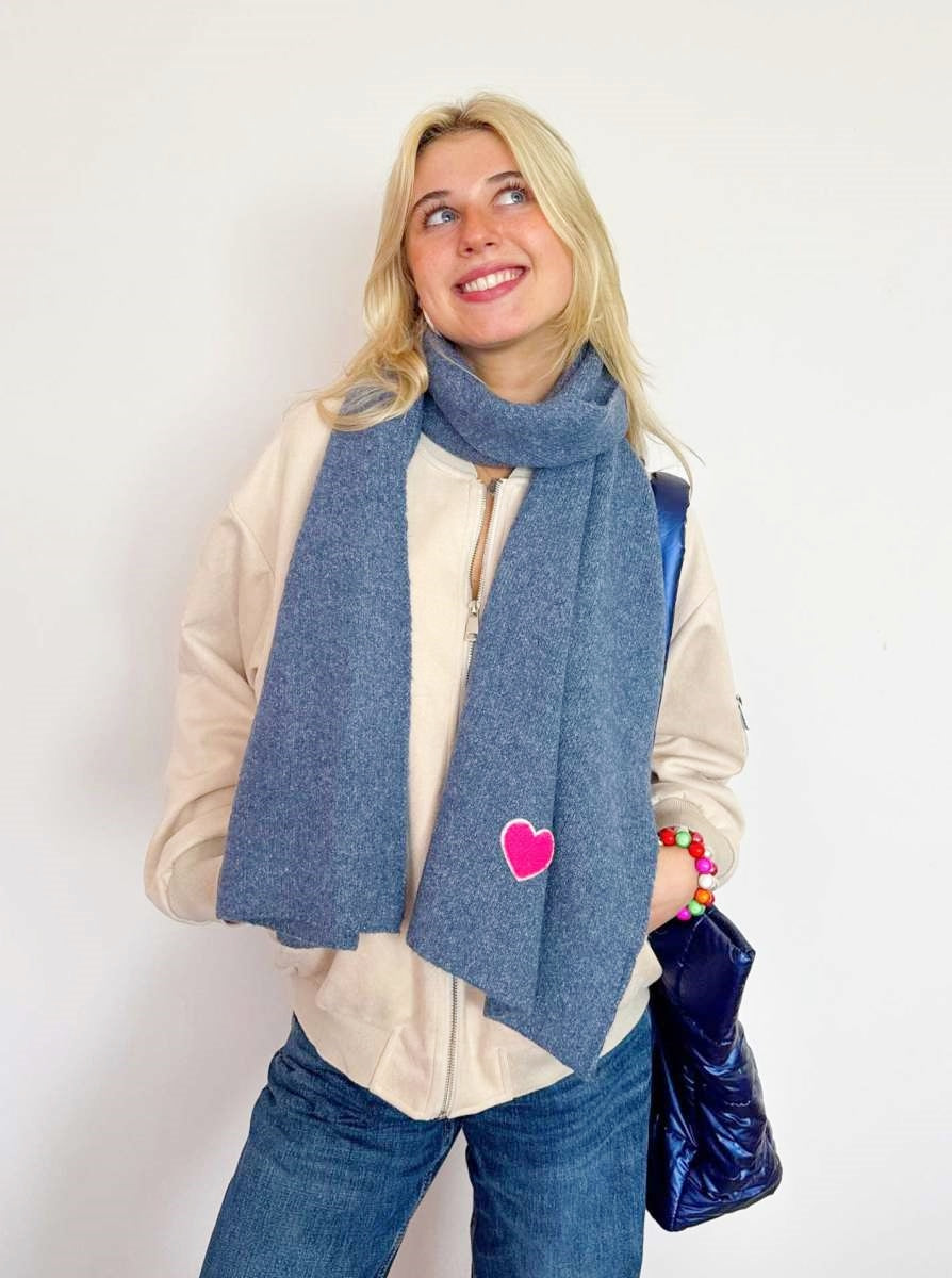 💕 Zwillingsherz Schal Strickschal Wollmix "Uni & Herz" Jeansblau