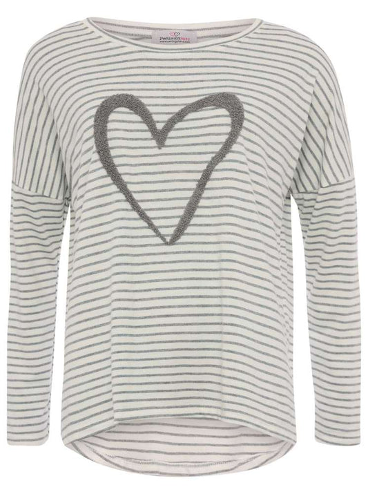 💕 Zwillingsherz Shirt "Marseille" Sweater Viskose Weiß Grau