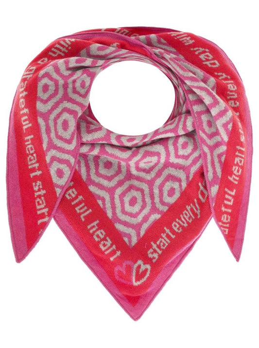 💕 Zwillingsherz Dreieckstuch "Seventies" Wolle Kaschmir Grau Coralle Pink