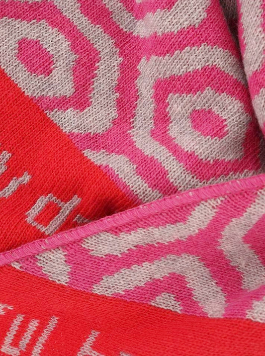 💕 Zwillingsherz Dreieckstuch "Seventies" Wolle Kaschmir Grau Coralle Pink