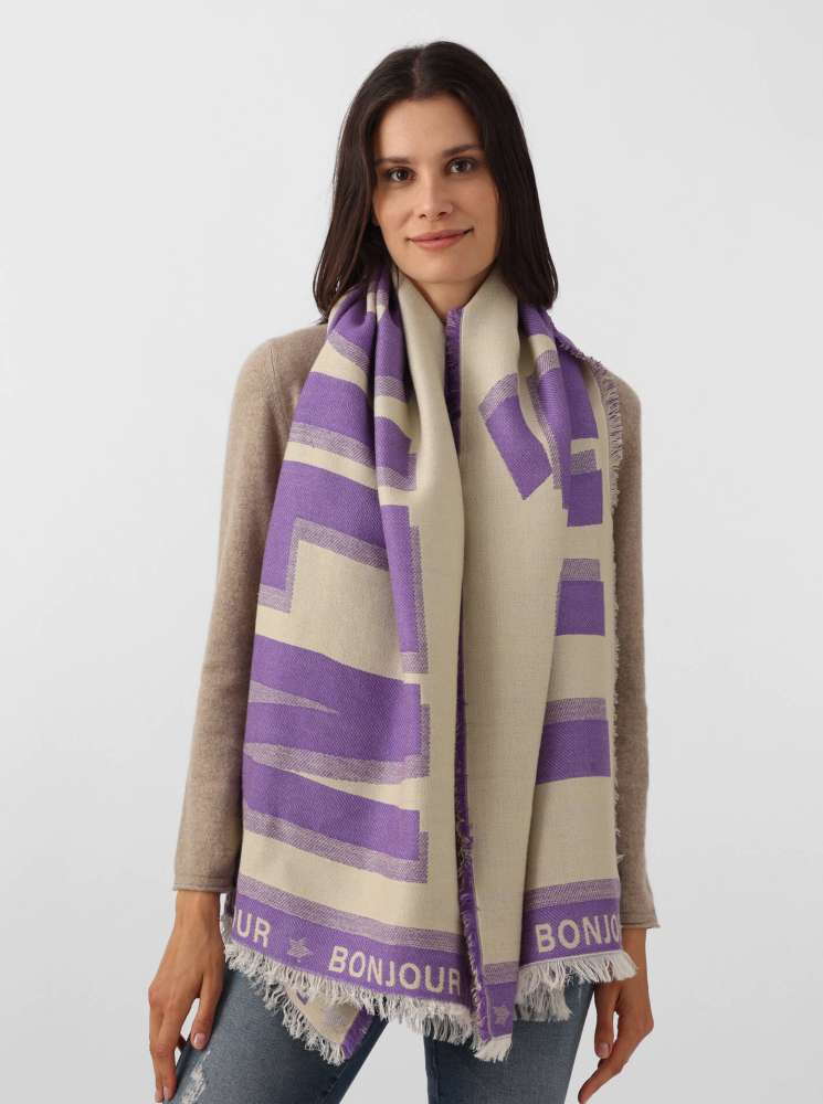 💕 Zwillingsherz Schal "Bibiana" Baumwolle Wolle Lila Beige