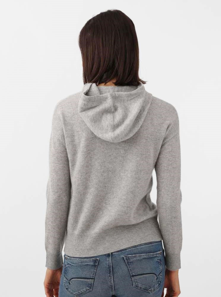 💕 Zwillingsherz Pullover Pulli Kurz Hoodie "Florenz" 100 % Kaschmir Kapuze Hellgrau