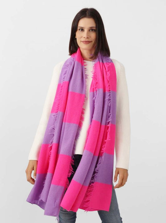 💕 Zwillingsherz XXL Schal "Fransenschal Streifen" 100 % Cashmere Kaschmir Pink Lila