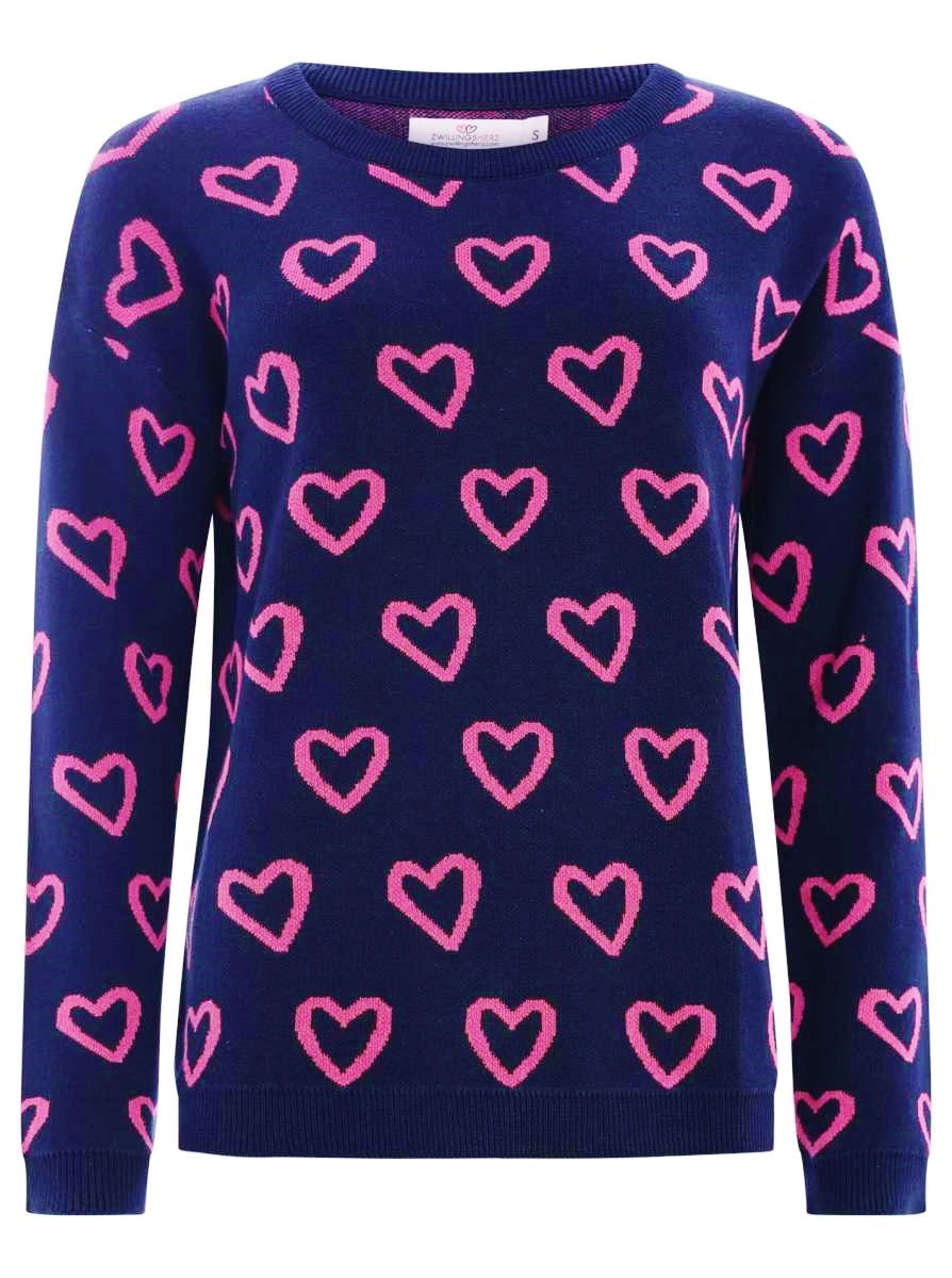💕 Zwillingsherz Pullover Pulli "Coralie" 100 % Baumwolle Navy