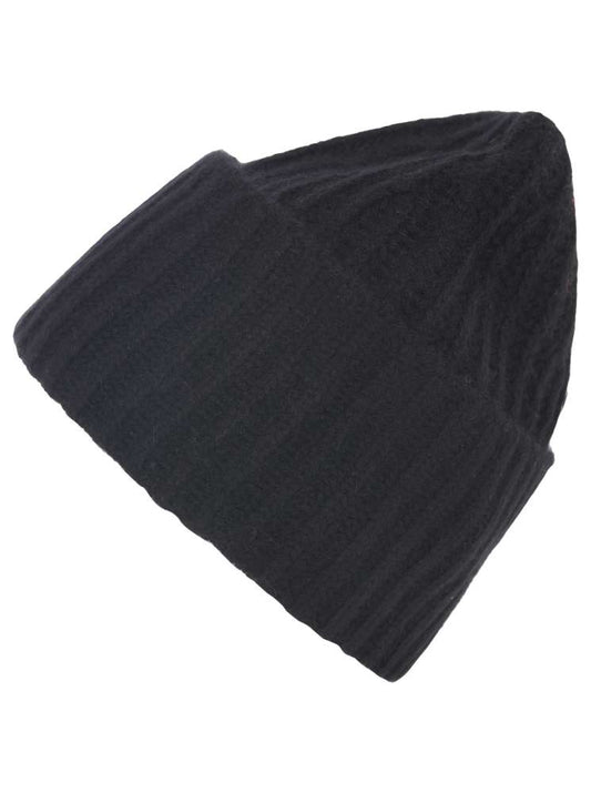 💕 Zwillingsherz Mütze Ribbon Beanie Herren "Luxus" 100 % Kaschmir Gerippt Schwarz